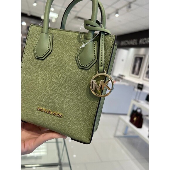 Michael Kors Mercer XS Light Sage Green Pebbled Leather Crossbody Purse Handbag - Picture 13 of 16